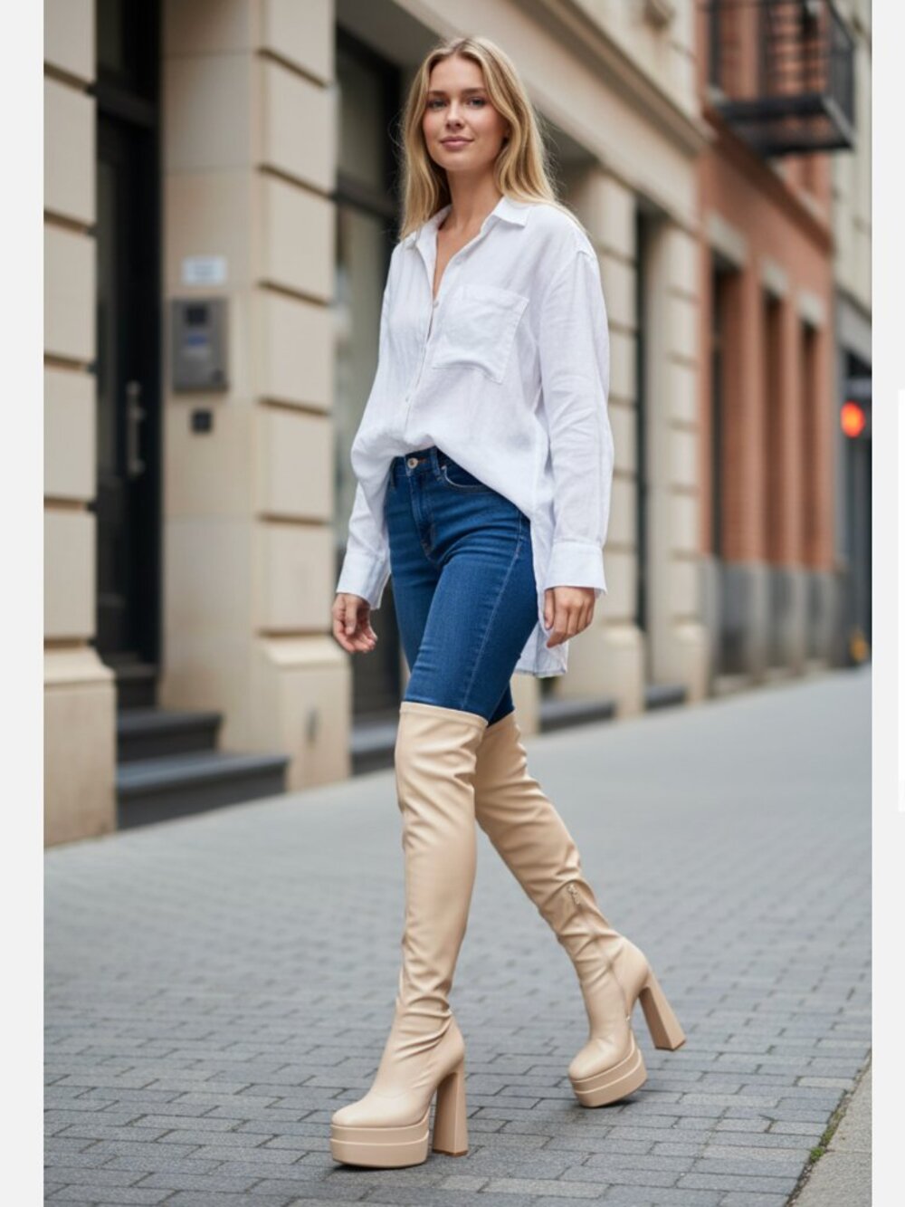 NEW D’Amelio Mistti Platform Thigh High Platform Boots Chalk Beige Sz 7.5 y2k